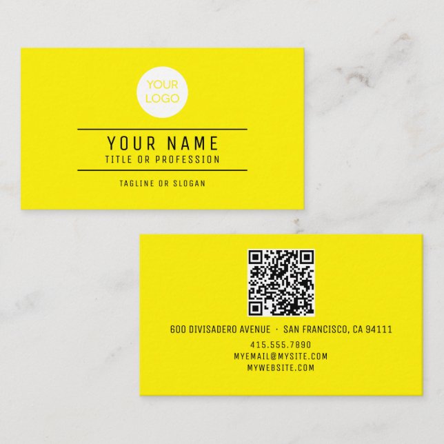 QR Code Name Professional Logo Lemon Yellow Calling Card (Front/Back)