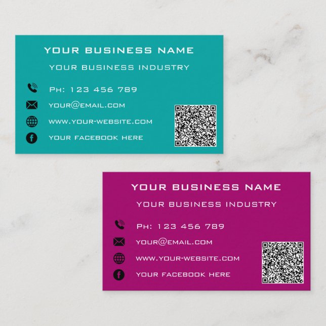 QR Code Name Text Info Your Colours Business Card (Front/Back)