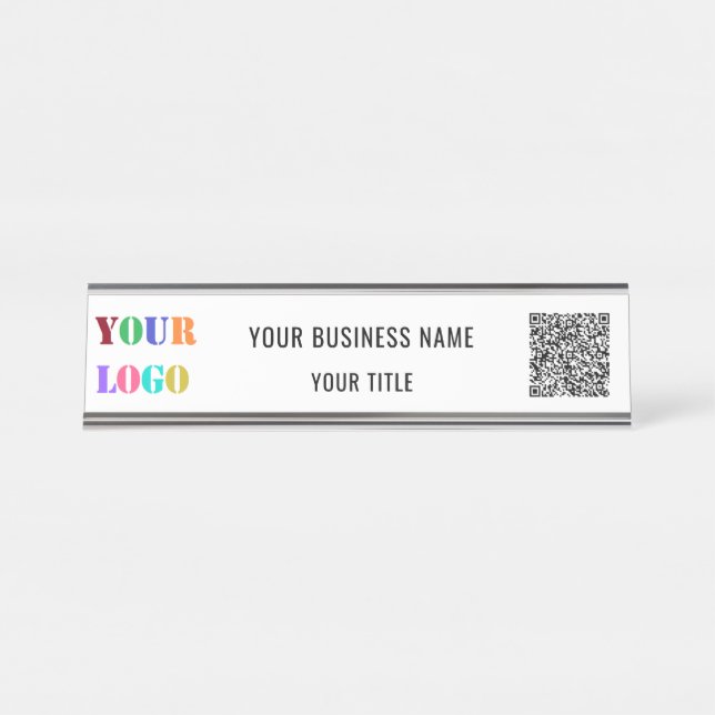 QR Code Name Text Logo Business Desk Name Plate (Front)