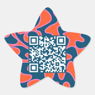QR Code Navy Blue Orange Bright Modern Cool Star Sticker