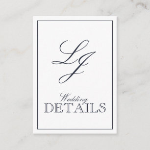 QR Code Navy Blue Script Monogram Wedding Details Enclosure Card