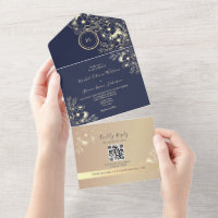 QR Code Navy Rose Gold Wedding