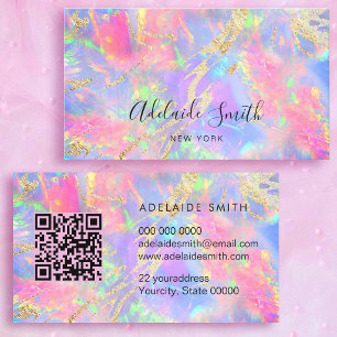 QR code neon colours opal stone texture Business Card