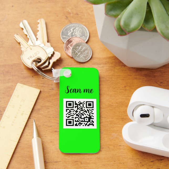 QR Code Neon Green Elegant Business logo Company Key Ring (Desk)