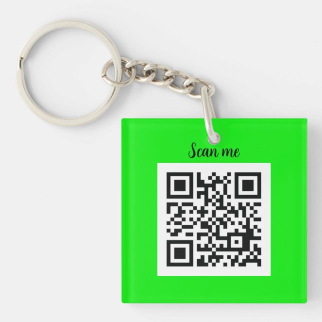 QR Code Neon Green Elegant Yellow Business Key Ring (Front)