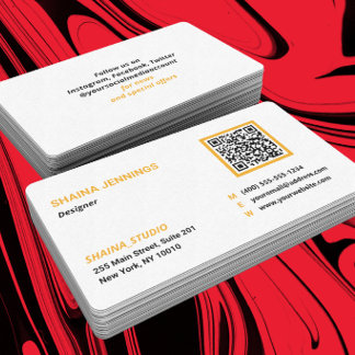 QR Code Networking Modern Black Orange White Business Card
