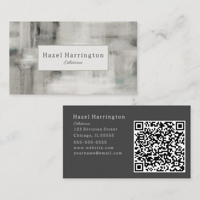QR Code Neutral Abstract Business Card Soft Grey (Front/Back)