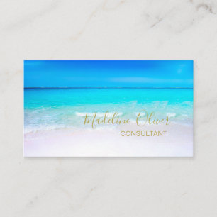 QR Code Ocean Beach Sea Travel Aqua Blue Gold Business Card