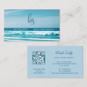 QR Code Ocean Wave Initials Business Card