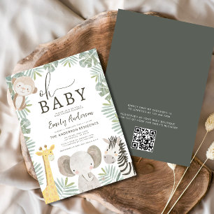 QR Code Oh Baby Safari Animal Boy's Baby Shower Invitation