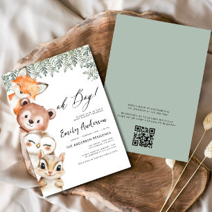 QR Code Oh Boy! Woodland Animals Baby Shower Invitation