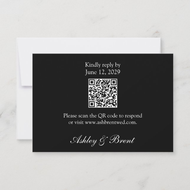 QR Code on Black Minimalist Classic RSVP Card (Front)