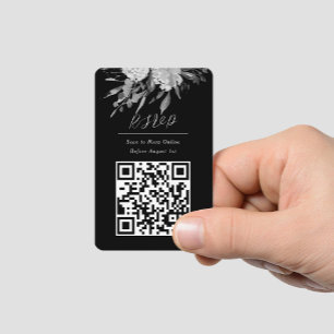 QR Code Online Photo Black Floral Website RSVP Business Card