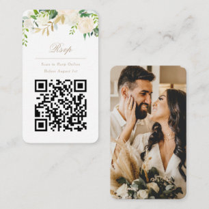 QR Code Online Photo Cream Floral Website RSVP Enclosure Card