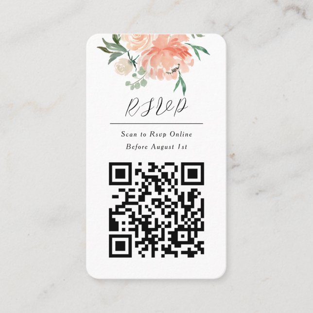 QR Code Online Photo Floral Rsvp Response Card (Front)