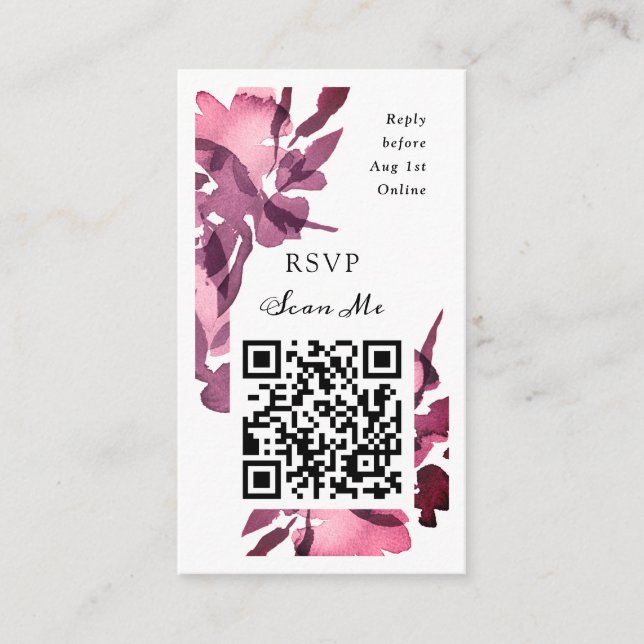 QR Code Online Photo Plum Floral Website RSVP Enclosure Card (Front)
