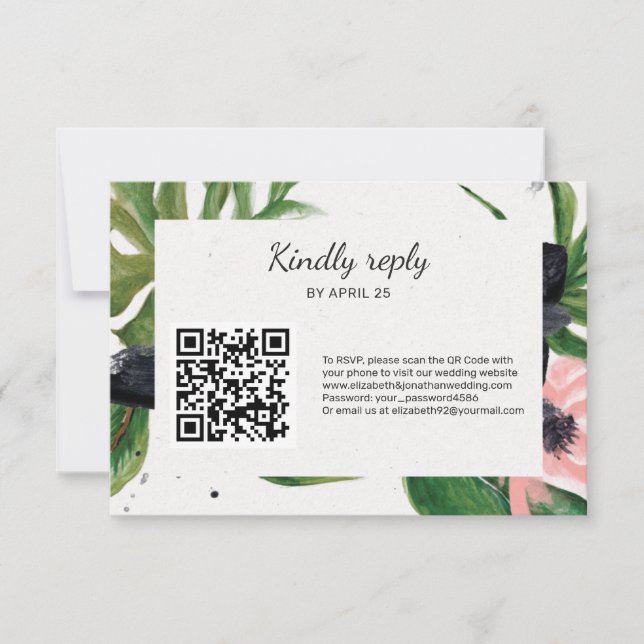 QR Code online RSVP floral tropical wedding (Front)