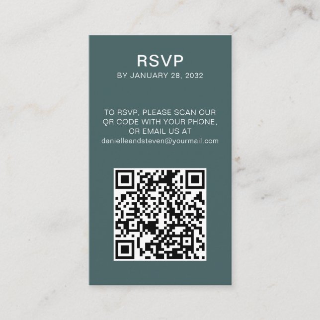 QR Code online RSVP minimalist photo teal Enclosure Card (Front)