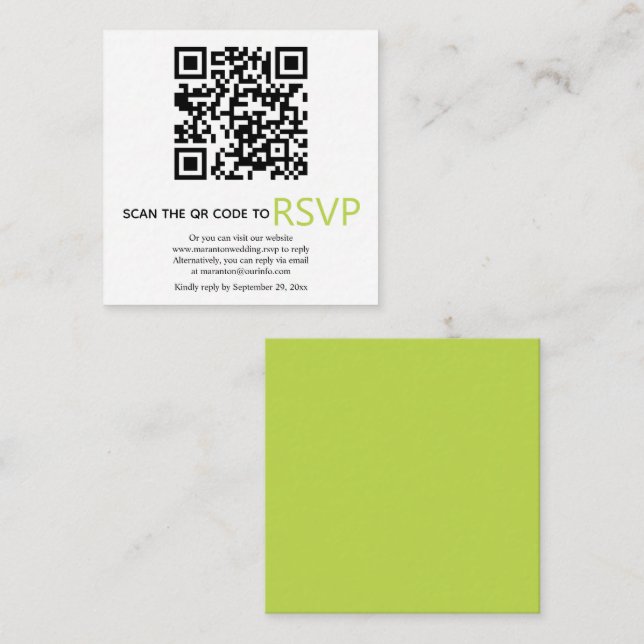 QR code online RSVP modern light green wedding Enclosure Card (Front/Back)