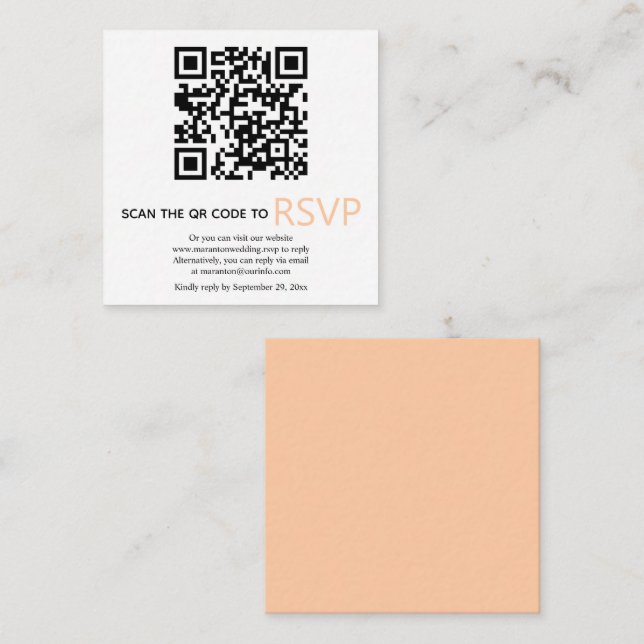QR code online RSVP modern peach wedding Enclosure Card (Front/Back)