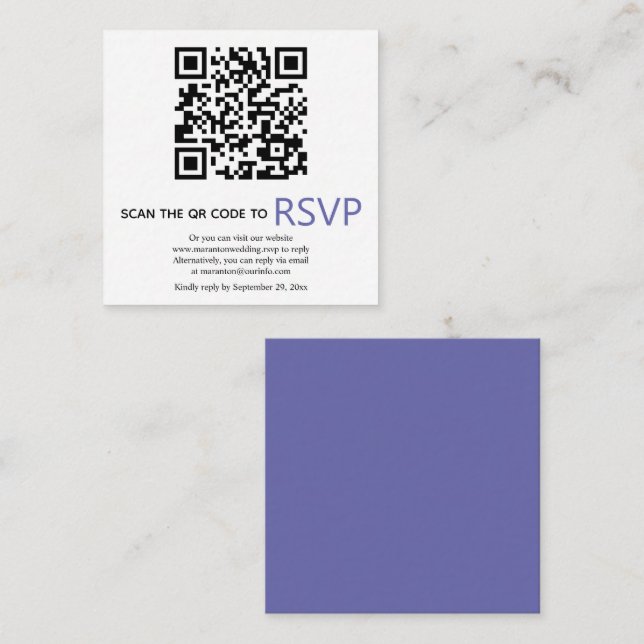 QR code online RSVP modern periwinkle blue wedding Enclosure Card (Front/Back)
