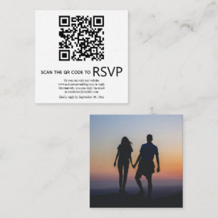 QR code online RSVP photo black and white wedding  Enclosure Card