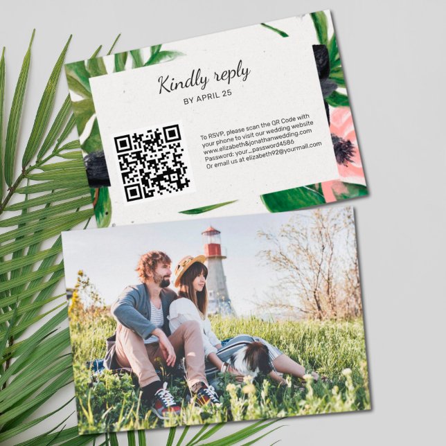 QR Code online RSVP photo floral tropical wedding Card (Creator Uploaded)
