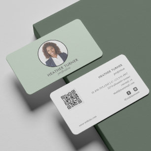 QR CODE or Logo Professional Headshot Photo Green Business Card
