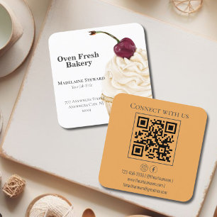 QR Code Orange White  Cupcake Bakery Square Business Card