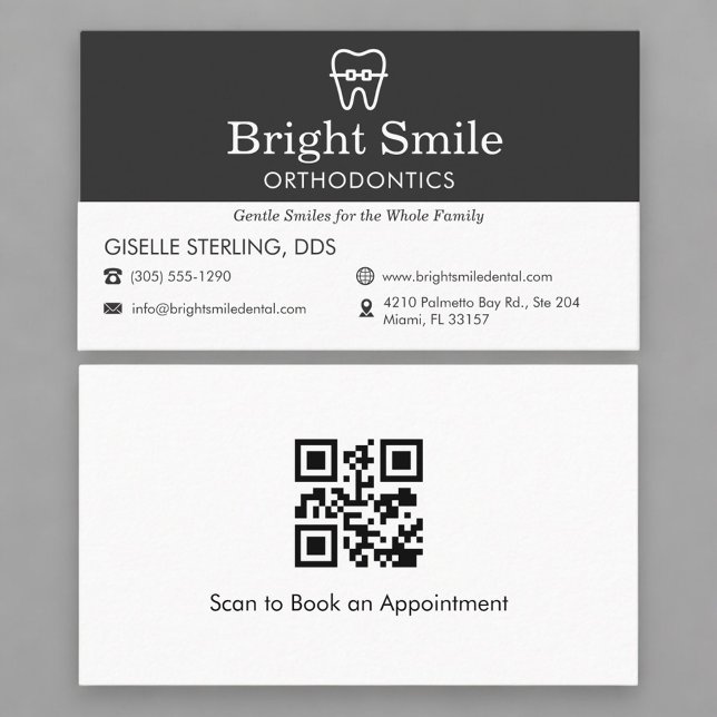 QR Code Orthodontist Office Braces Tooth Icon Business Card (Creator Uploaded)