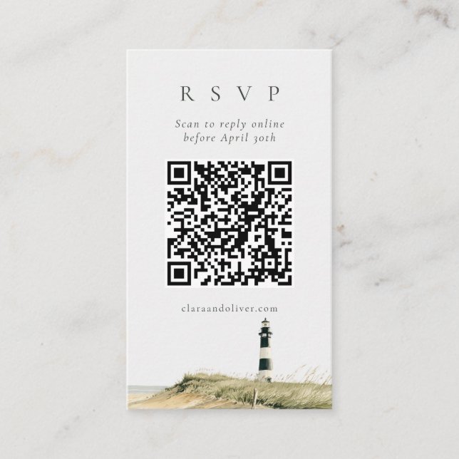 QR Code Outer Banks Lighthouse Wedding RSVP Card (Front)