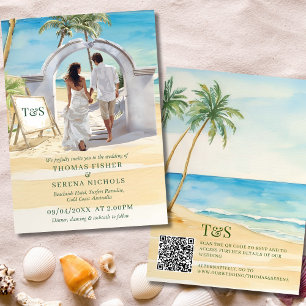 QR Code Passport Boho Beach Wedding Destination Invitation