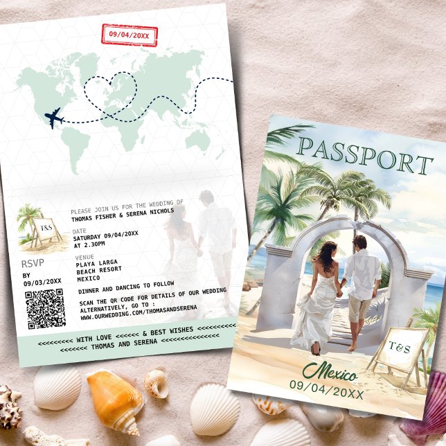 QR Code Passport Mexico Beach Wedding Destination Invitation (Creator Uploaded)