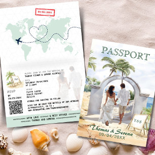 QR Code Passport Mexico Wedding Destination Invitation