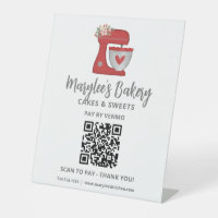 QR Code Pay Here Red Mixer Bakery Pedestal Sign