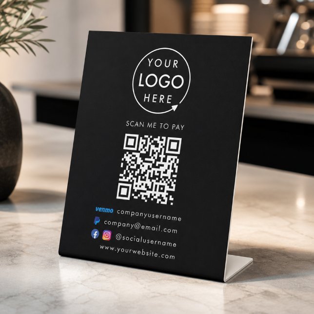 QR Code Pay | Venmo Paypal Payment Business Black Pedestal Sign (Creator Uploaded)