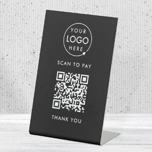 QR Code Payment Black Logo Contactless Pedestal Sign