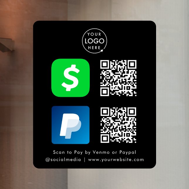 QR Code Payment | CashApp Paypal Scan to Pay Black (Interactive "scan to pay” QR code cash wrap window decal sign for electronic payment transactions.)