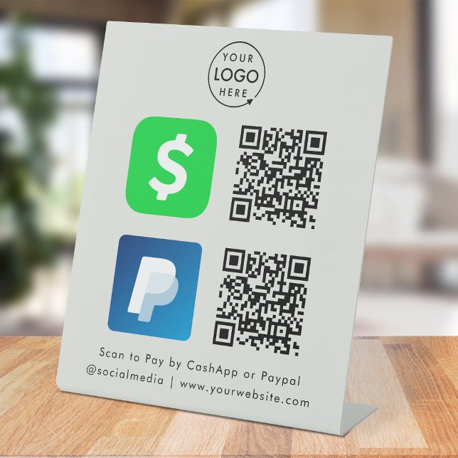 QR Code Payment | CashApp Paypal Scan to Pay Grey  Pedestal Sign (Versatile digital payment tabletop signs for sales, retail stores, salons, pop-ups, events & more!)