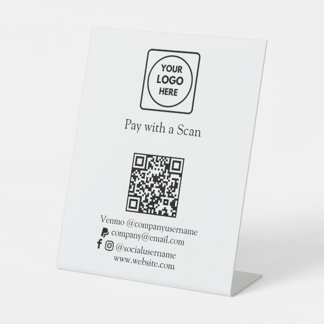 QR Code Payment | Custom Zelle PayPal Business Pedestal Sign (Front)