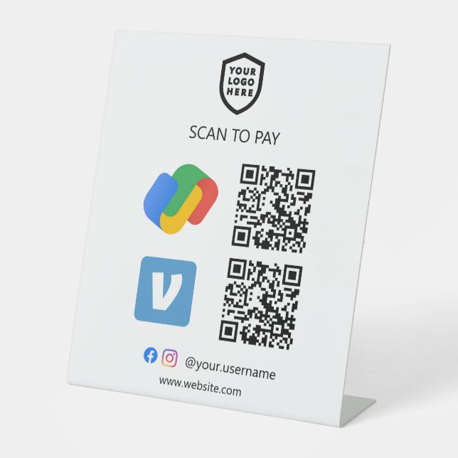 QR Code Payment | Google Pay & Venmo Scan to Pay Pedestal Sign (Front)