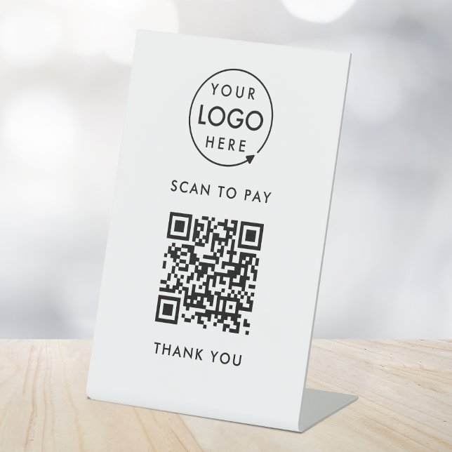 QR Code Payment | Logo Contactless Scan to Pay Pedestal Sign (Interactive "scan to pay” QR code cash wrap table signs for electronic payment transactions.)