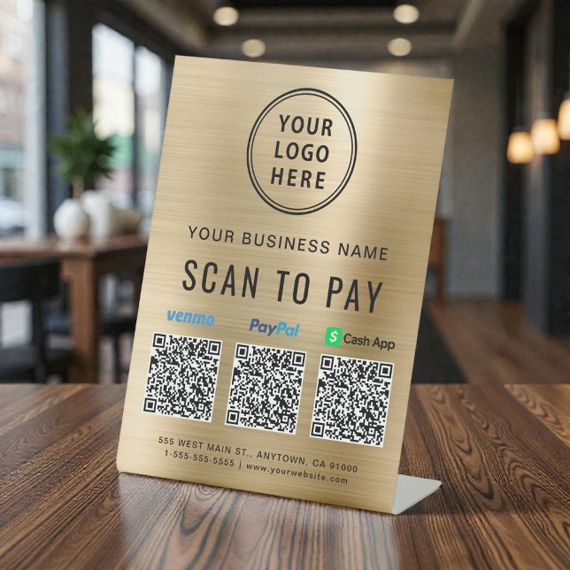 QR Code Payment Logo Gold Pedestal Sign (QR Code Payment Logo Gold Pedestal Sign)
