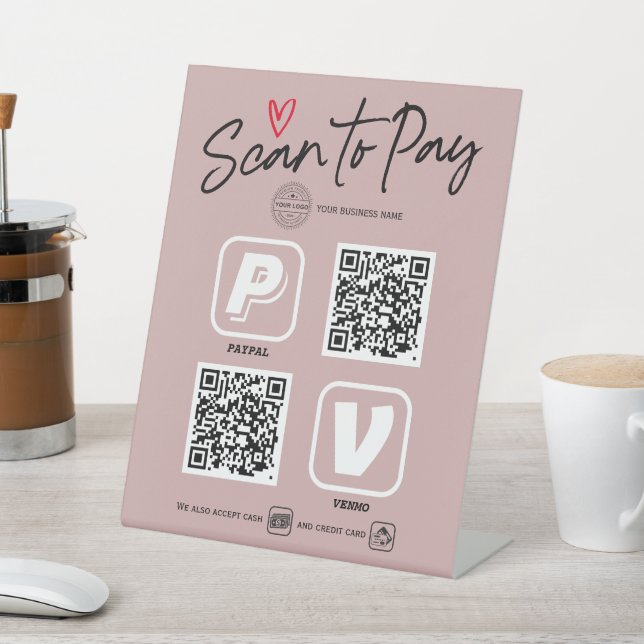 QR Code payment options Dusty Pink Modern Trendy   Pedestal Sign (In SItu)