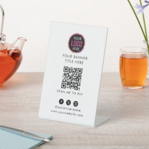 QR Code Payment   Scan to Pay Business Logo Pedest Pedestal Sign