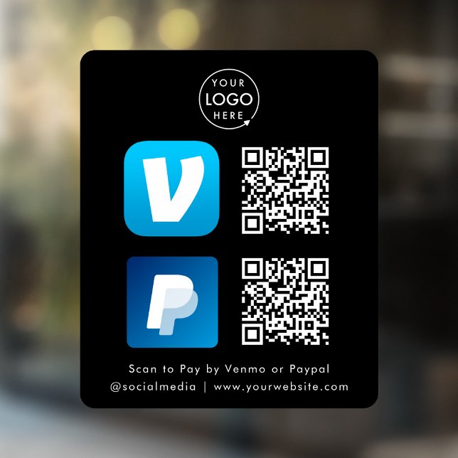 QR Code Payment | Venmo & Paypal Scan to Pay Black (Interactive "scan to pay” QR code cash wrap window decal sign for electronic payment transactions.)