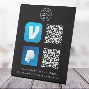 QR Code Payment   Venmo & Paypal Scan to Pay Black Pedestal Sign