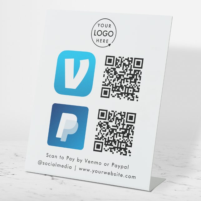 QR Code Payment | Venmo & Paypal Scan to Pay Logo Pedestal Sign (Versatile digital payment tabletop signs for sales, retail stores, salons, pop-ups, events & more!)