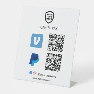 QR Code Payment   venmo & Paypal Scan to Pay Pedestal Sign