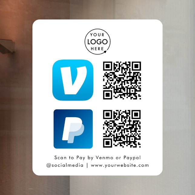 QR Code Payment | Venmo & Paypal Scan to Pay White (Versatile digital payment window cling for sales, retail stores, salons, pop-ups, events & more!)